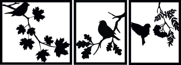 Tríptico de pájaros – 3 piezas, 90 × 40 cm